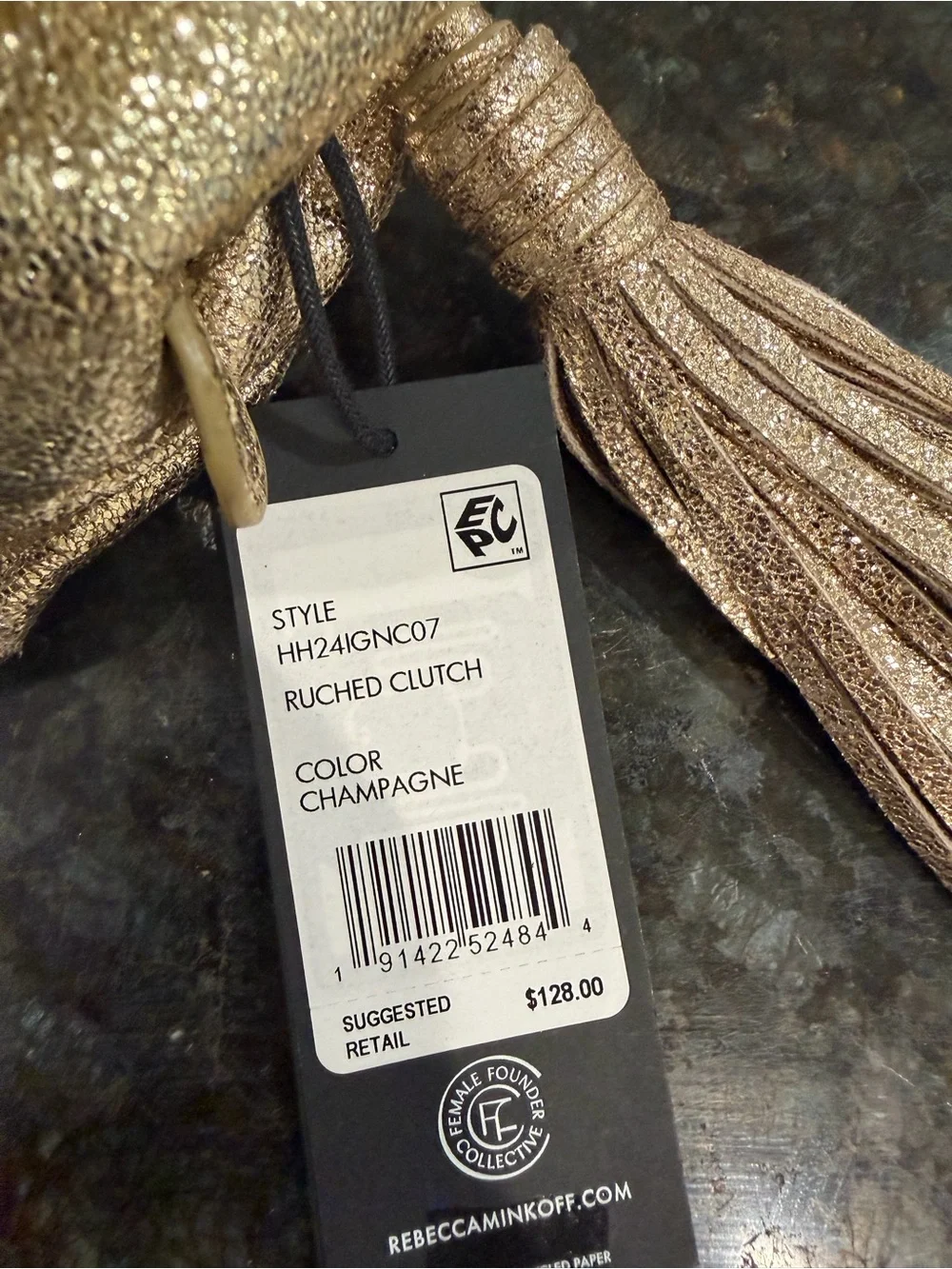Rebecca Minkoff Metallic Gold Gathered Tassel Clutch